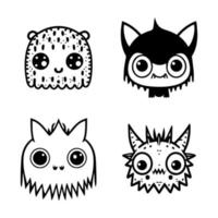 cute anime monster collection set hand drawn line art illustration vector