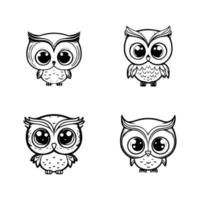 cute kawaii owl collection set hand drawn illustration vector