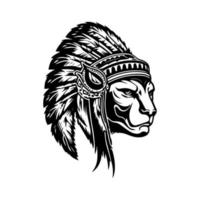panther wearing indian chief head accessories collection set hand drawn illustration vector