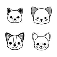 Introducing a cute kawaii dog head logo collection set featuring various breeds, Hand drawn with delicate line art illustrations vector