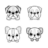 A collection set of cute anime bulldogs in various poses and expressions, Hand drawn with intricate line art. Perfect for animal lovers and fans of anime vector