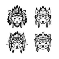 Unleash your wild side with our cute kawaii wolf logo wearing Indian chief accessories collection. Hand drawn with love, these illustrations are sure to add a touch of playfulness and strength vector