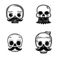 A collection set of cute Hand drawn skulls with mustaches, perfect for adding a playful touch to any design or project. vector