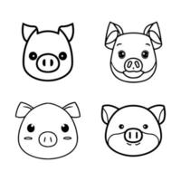Adorable anime pig heads, Hand drawn in charming kawaii style. This cute collection set is sure to bring a smile to your face vector