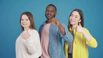 Happy fun and cute three multiracial friends having fun, laughing. Happy and smiling multiethnic group of friends they have fun and feel the team spirit. Fashion. Clothing design. video