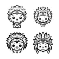 Roar with cuteness. Our kawaii lion head wearing Indian chief accessories collection is here. Hand drawn with love, these illustrations are sure to add a playful touch to your project vector