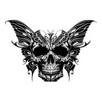 skull in butterfly body black and white lineart hand drawn illustration vector