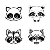 A charming collection of Hand drawn line art illustrations featuring cute anime raccoon head logos. Perfect for adding a touch of cuteness to any project vector