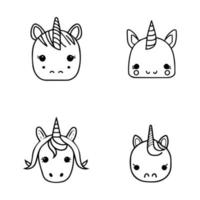 cute kawaii unicorn collection set hand drawn illustration vector