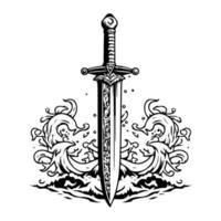 espada logo silueta mano dibujado ilustración vector