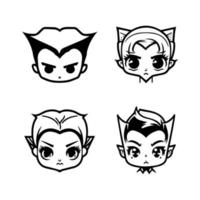 cute kawaii vampire head collection set hand drawn illustration vector