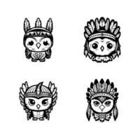 Hoot hoot. Our kawaii owl wearing Indian chief accessories collection is here. Hand drawn with love, these illustrations are sure to add a touch of whimsy to your project vector