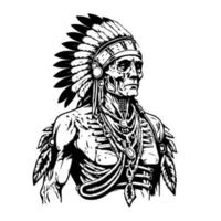 Bold and striking Hand drawn line art illustration of an Indian American chief head, showcasing strength, wisdom, and cultural heritage vector