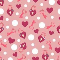 Seamless pattern with the image of a padlock with a key in the shape of a heart. Hand draw style. On a light background. vector