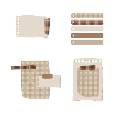 Cute memo template. A collection of striped notes, blank notebooks, and torn notes used in a diary or office.