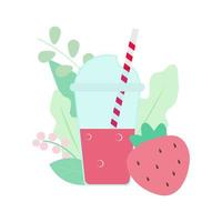Fresh strawberry smoothie in a glass with a straw. vector