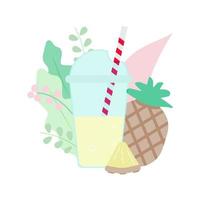 Pineapple smoothie icon with leaves on white background for web and mobile design. vector