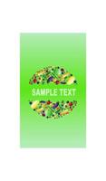 frame from fruits with space for text on green background. Sample of menu cover, flyer, website, for fruit shop, smoothie bar, cafe, restaurant, organic products. Vector illustration.