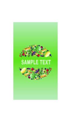 frame from fruits with space for text on green background. Sample of menu cover, flyer, website, for fruit shop, smoothie bar, cafe, restaurant, organic products. Vector illustration.