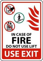 In Case of Fire Do Not Use Lift Sign vector