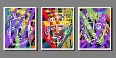 trendy abstract face painting abstract poster collection vector