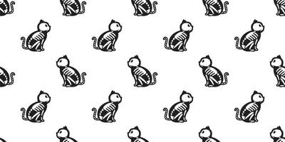 Cat seamless Halloween vector pattern isolated Cat Skull bone Ghost Kitten wallpaper background