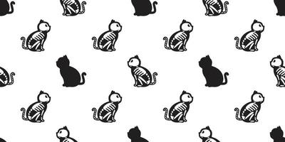Cat seamless vector Halloween pattern isolated cat Skull skeleton bone Ghost wallpaper background