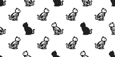 Cat seamless vector Halloween pattern isolated cat Skull skeleton bone Ghost wallpaper background