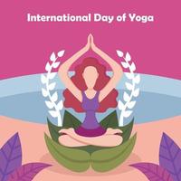 illustration vector graphic of a woman is doing yoga on a lotus flower, perfect for international day, international day of yoga, celebrate, greeting card, etc.