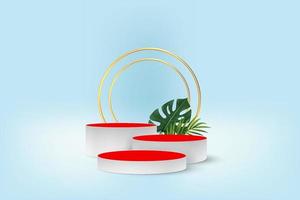 Podium scene with geometric shape platform on background sky and clouds stage studio product vector