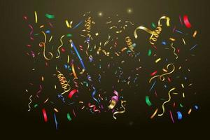 Realistic colorful confetti transparent background for festive events and parties. colorful confetti background realistic style vector