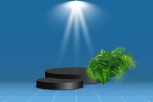 Round podium, empty stage illuminated by spotlights. vector