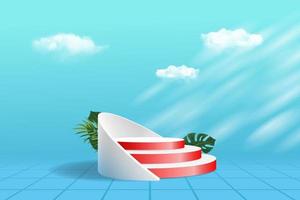 Podium scene with geometric shape platform on background sky and clouds stage studio product vector