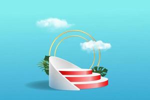 Podium scene with geometric shape platform on background sky and clouds stage studio product vector