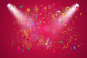 Realistic colorful confetti transparent background for festive events and parties. colorful confetti background realistic style vector