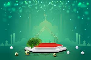 Islamic greeting 3d podium for Ramadan Kareem with green color vector