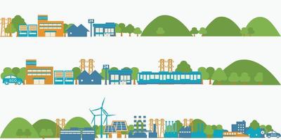 city house with windmill landscape and  energy source renewable station concept modern cityscape vector