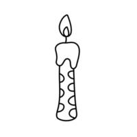 A lit candle with a pattern. Doodle vector black and white illustration.