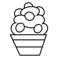 Cupcake with oval topping. Doodle vector black and white illustration.