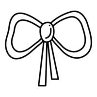 Ribbon tied in a bow fourth. Doodle vector black and white illustration.