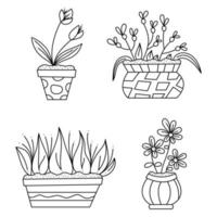 Doodle set of Easter cakes of different types. Black and white vector illustration.