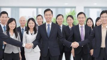 grupo de asiático personas hombre y mujer sacudir mano ejecutivo a el oficina foto