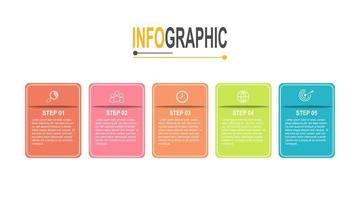 Infographic chart rectangle template 5 step business data illustration vector