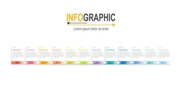 Infographic timeline template 12 steps business data illustration. Presentation timeline infographic template. vector