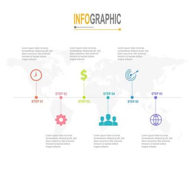 Infographic timeline template 6 steps business data illustration.