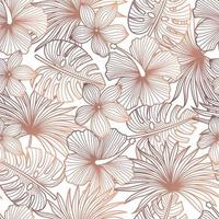 Outline Tropical leaves, jungle leaves seamless floral pattern background vector