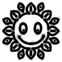 Smiling sun emoticon graffiti with black spray paint vector