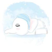 Cute Baby Elephant sleeping watercolor background vector