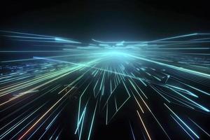 Speed of digital lights, neon glowing rays. Futuristic technology abstract background with lines for network, big data, data center, server, internet photo