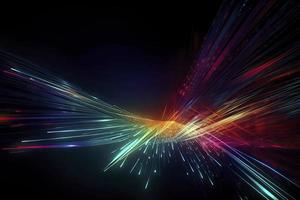 Speed of digital lights, neon glowing rays. Futuristic technology abstract background with lines for network, big data, data center, server, internet photo